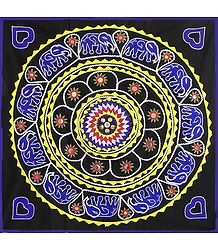 Appliqued Elephants on Black Cotton Cloth - (Wall Hanging)