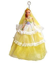 Light Yellow Net Dressed Acrylic Hanging Wedding Doll
