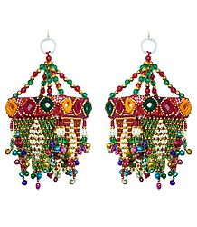 Set of 2 Decorative Wall Hanging with Mirror and Bead Work - Show Piece