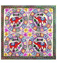 Embroidered Cloth with Elephant Design - Wall Hanging