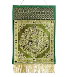 Green Brocade Silk Magazine and Paper Holder with One Pocket