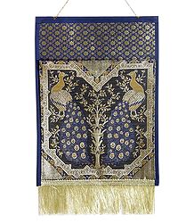 Blue Brocade Silk Magazine and Paper Holder with One Pocket