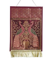 Maroon Brocade Silk Magazine and Paper Holder with One Pocket