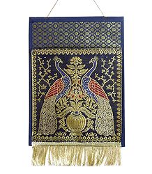 Blue Brocade Silk Magazine and Paper Holder with One Pocket