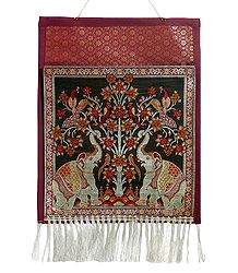 Red Brocade Silk Magazine and Paper Holder with One Pocket