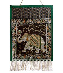 Elephant Design Brocade Silk Magazine Holder with One Pocket