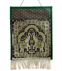 Elephant Design Brocade Silk Magazine Holder with One Pocket