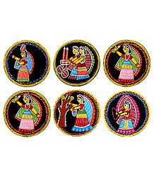 Set of 6 Square Table Coasters with Tikuli Painting