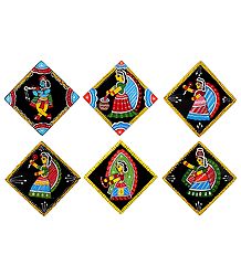 Set of 6 Square Table Coasters with Tikuli Painting