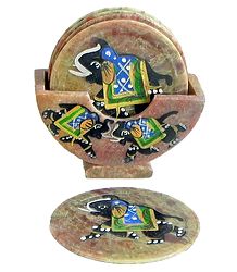 Set of 6 Hand Painted Marble Coasters with Holder