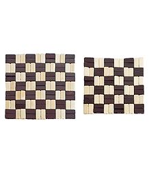 Brown and Off-White Check Bamboo Coasters - Set of 2