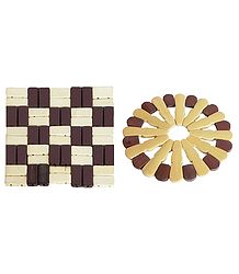 Brown and Off-White Bamboo Coasters - Set of 2 