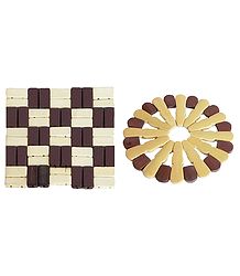 Brown and Off-White Bamboo Coasters - Set of 2 