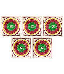 Set of 5 Wood Coasters with Colorful Foil Paper