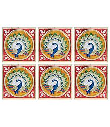 Set of 6 Wood Coasters with Colorful Foil Paper
