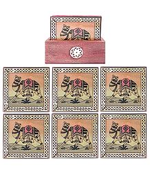 Set of 6 Gemstone Camel Painting Coasters with Holder