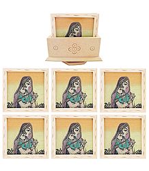 Set of 6 Gemstone Princess Painting Coasters with Revolving Holder