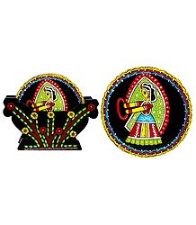 6 Round Table Coasters and Holder with Tikuli Painting