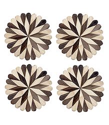 Brown with Off-White Round Wooden Coasters - Set of 4