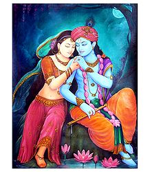 Secret Rendevous of Radha Krishna - Canvas Painting
