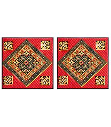 Set of 2 Printed Cotton Cushion Covers with Embroidery and Mirrorwork