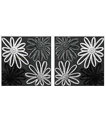 Set of 2 Satin Cushion Covers with Ribbon Flowers