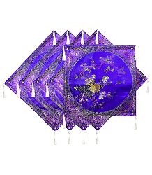 Set of 5 Dark Blue with Purple Satin Silk Cushion Covers