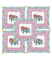 Set of 5 Elephant Print Cotton Cushion Covers