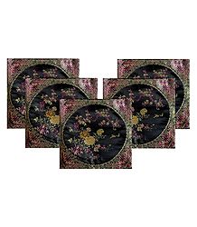 5 Pieces Black Satin Silk Cushion Covers with Floral Design