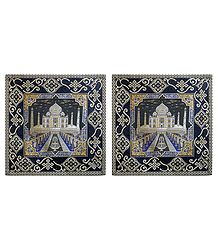Set of 2 Silk Cushion Covers with Taj Mahal Design