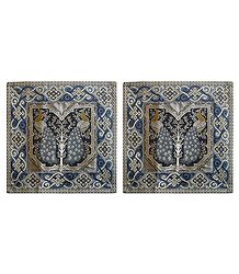 Set of 2 Silk Cushion Covers with Peacock Design