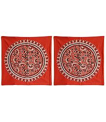 Set of 2 Kantha Stitch Rust Cushion Covers