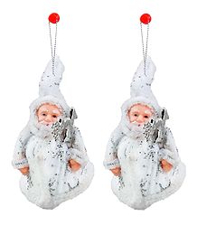 Set of 2 Hanging White Santa Claus for Christmas Decoration