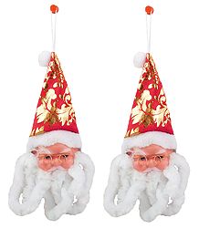 Set of 2 Santa Claus Face for Christmas Decoration - Wall Hanging