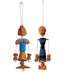 Terracotta King and Queen Hanging Dolls - Set of 2 Car Hangings 
