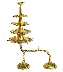 Hand Held 31 Oil Lamps in Three Rows and One on the Top for Puja Aarti (can be dismantled)