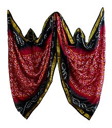 Art Silk Red Bandhej Chunni with Black Border