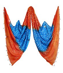 Cyan Blue with Saffron Bandhni Cotton Chunni