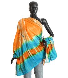 Cyan and Yellow Bandhani Dupatta