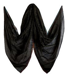 Black with Golden Check Bengal Handloom Cotton Chunni
