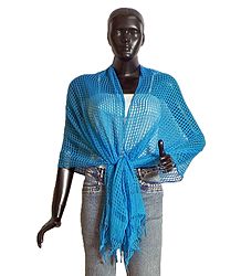 Cyan Blue Check Synthetic Chunni