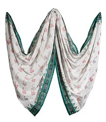 White Orissa Katki Cotton Chunni with Ikkat Design