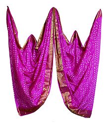 Art Silk Magenta Bandhej Chunni with Zari Border