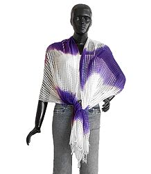 White with Purple Check Synthetic Chunni