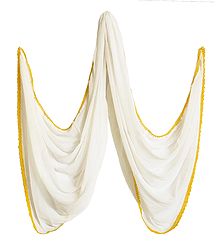 Plain White Synthetic Dupatta with Yellow Lace Border
