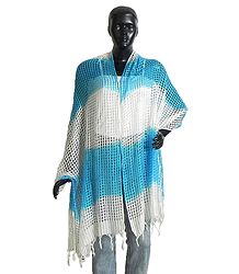 White with Cyan Blue Check Synthetic Chunni