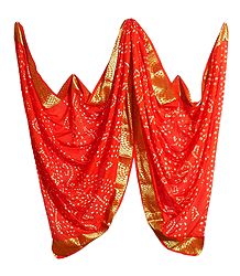 Art Silk Saffron Bandhej Chunni with Golden Border