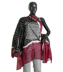 Black and Maroon Bandhani Dupatta
