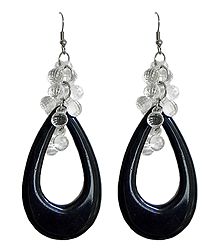 Black Acrylic Hoop Earrings with White Beads
