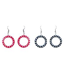 Set of 2 Pairs Red and Black Hoop Earrings